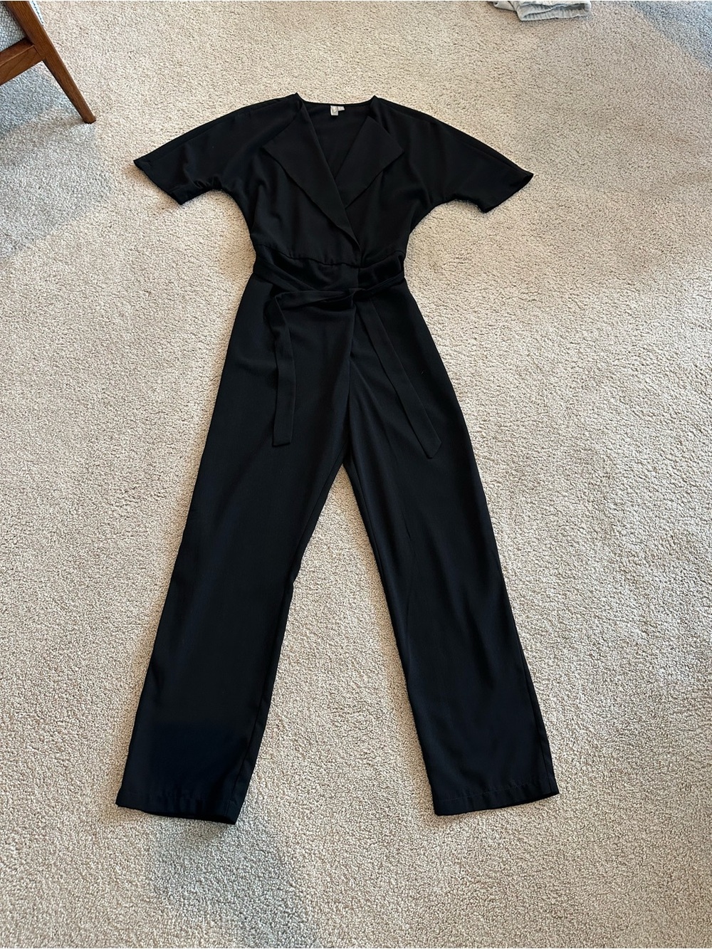ASOS Black Wrap-Front Short Sleeve Jumpsuit with Tie Waist